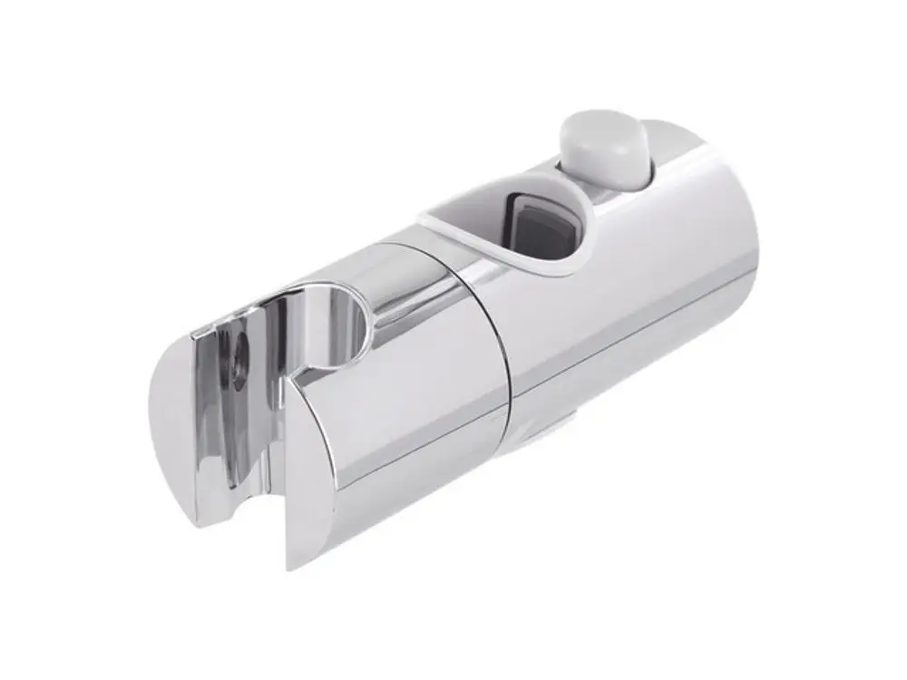 Chromfarbener Handbrausehalter von Ideal Standard, geeignet für eine Brausestange, mit einem funktionalen Halteclip und einem Druckknopf.